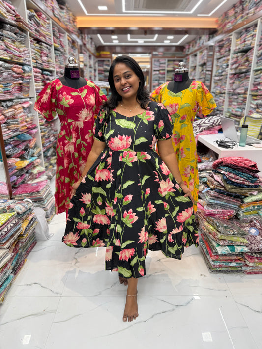 Jaipur Cotton Black Puff Midi - JPM03