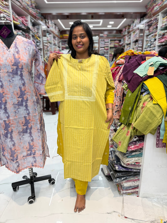 Premium Khadi Cotton Yellow Checks Kurti - KC05