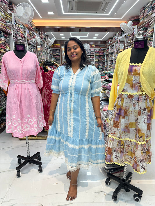 Soft Khadi Cotton Crochet Western Midi - WM03