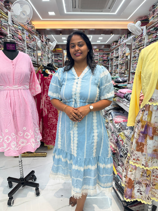 Soft Khadi Cotton Crochet Western Midi - WM03