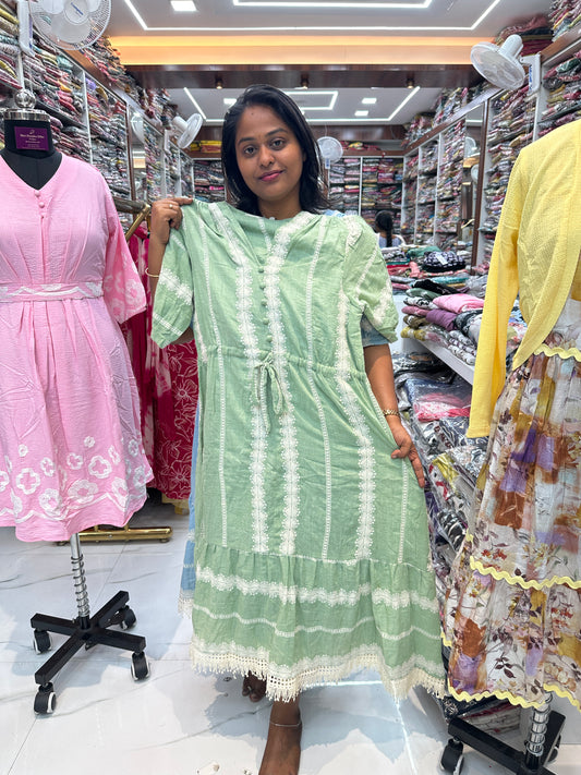 Soft Khadi Cotton Crochet Western Midi - WM05