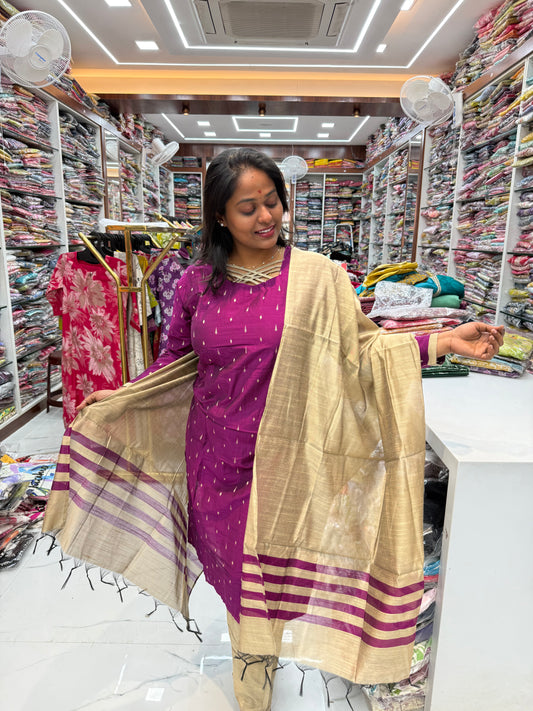 Magenta Silk Butta 3 Pcs Salwar Set - SBSS01