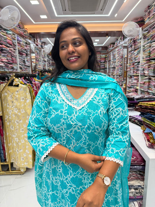 Pure Cotton 3 Pcs Anarkali Set - AS05