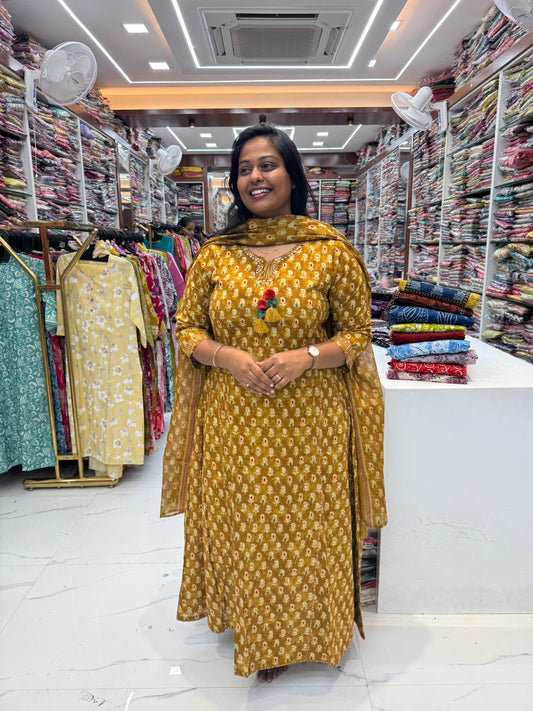 Pure Cotton 3 Pcs Anarkali Set - AS04