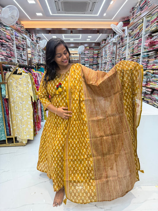 Pure Cotton 3 Pcs Anarkali Set - AS04