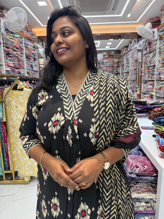 Pure Cotton 3 Pcs Anarkali Set - AS02