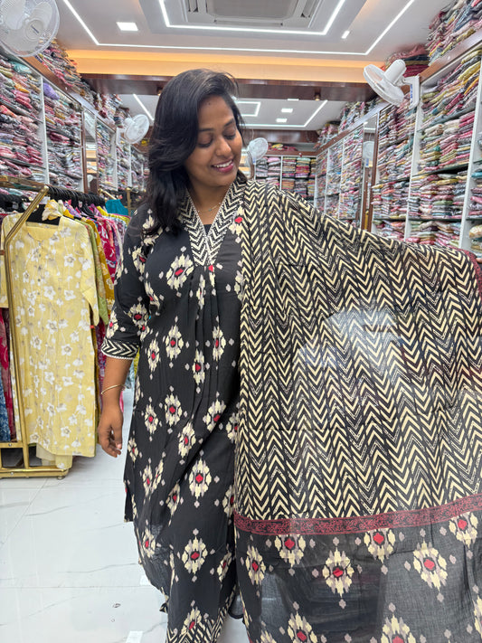 Pure Cotton 3 Pcs Anarkali Set - AS02