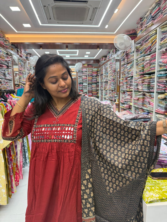 Pure Cotton 3 Pcs Anarkali Set - AS01