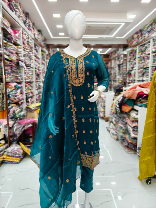 Premium Party Wear Pure Organza 3 Pcs Salwar Set