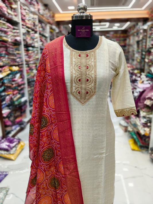 Premium Party Wear Pure silk jacquard 3 Pcs Salwar Set