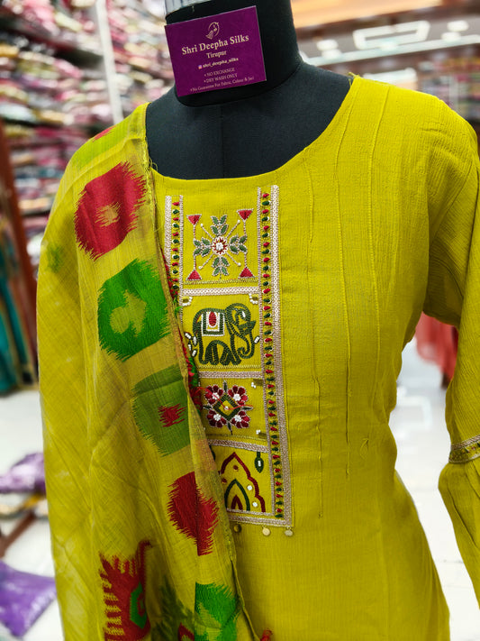 Premium Party Wear Rinkle Silk 3 Pcs Salwar Set