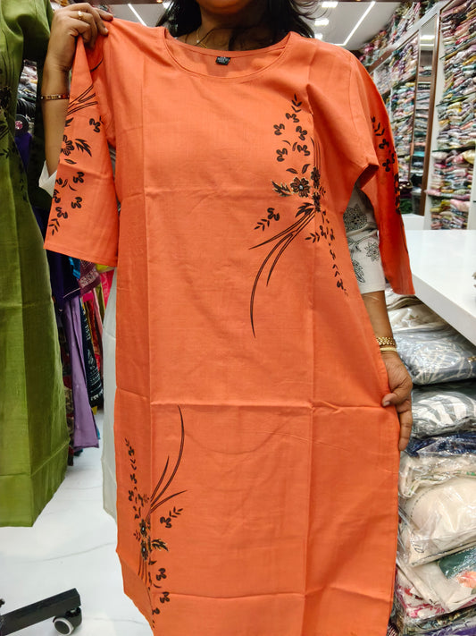 Budget Linen Cotton Kurti Orange - BLK02