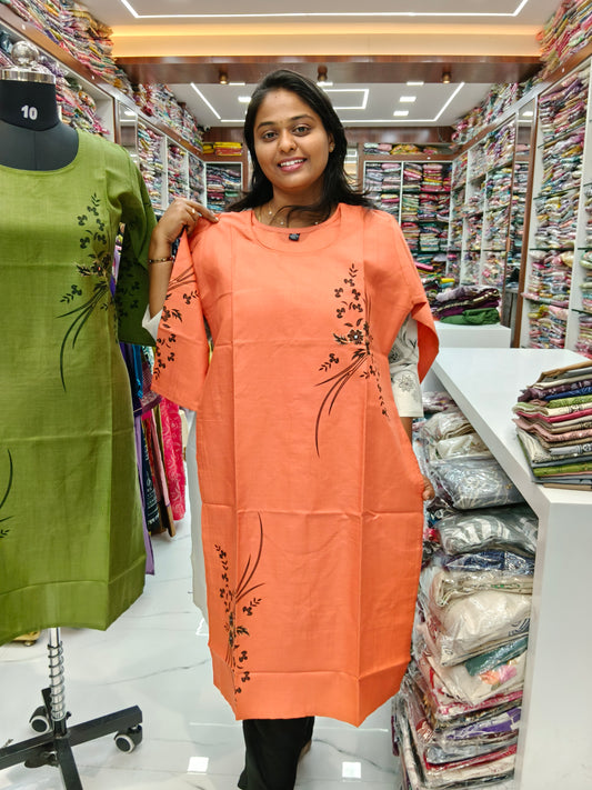 Budget Linen Cotton Kurti Orange - BLK02