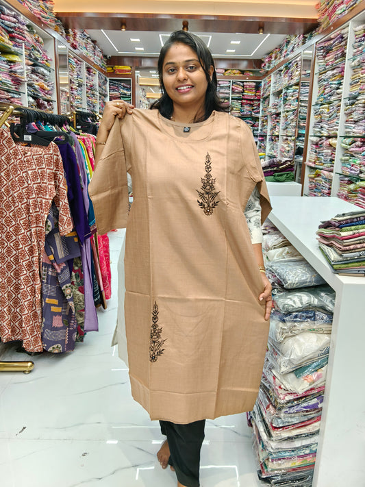 Budget Linen Cotton Kurti Choclate - BLK03