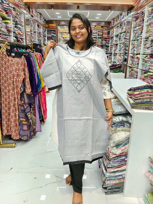 Budget Linen Cotton Kurti Grey - BLK04