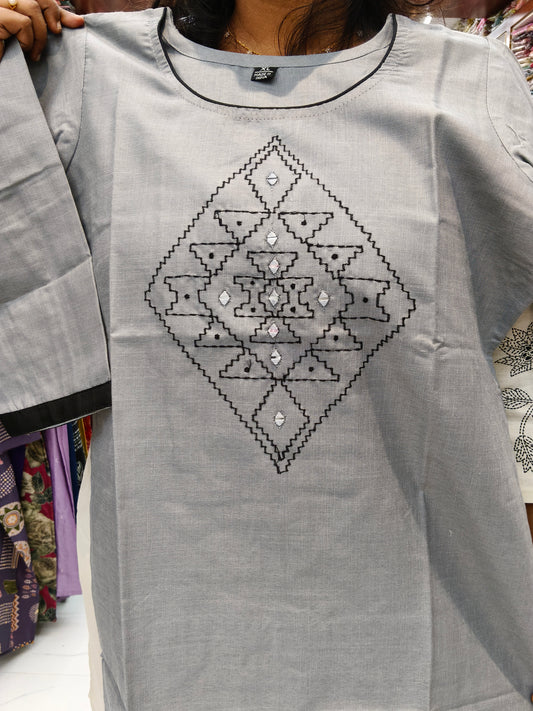 Budget Linen Cotton Kurti Grey - BLK04