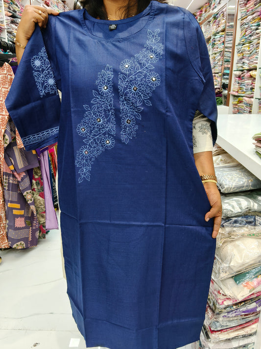 Budget Linen Cotton Kurti Royal Blue - BLK07