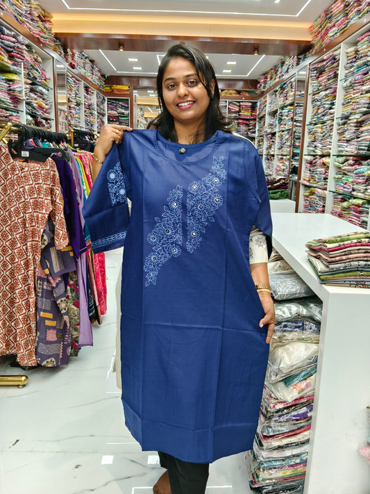 Budget Linen Cotton Kurti Royal Blue - BLK07