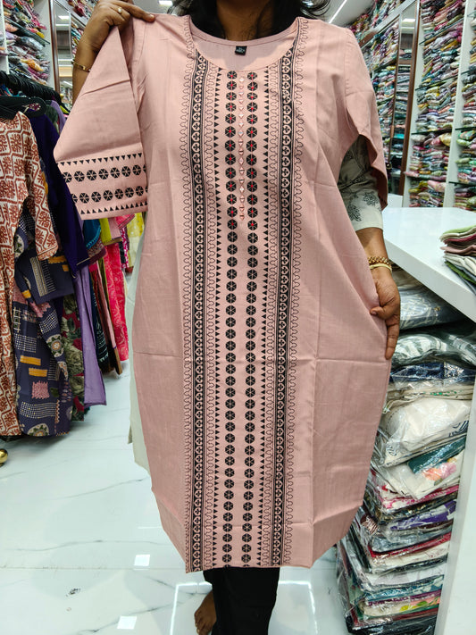 Budget Linen Cotton Kurti Peach - BLK08