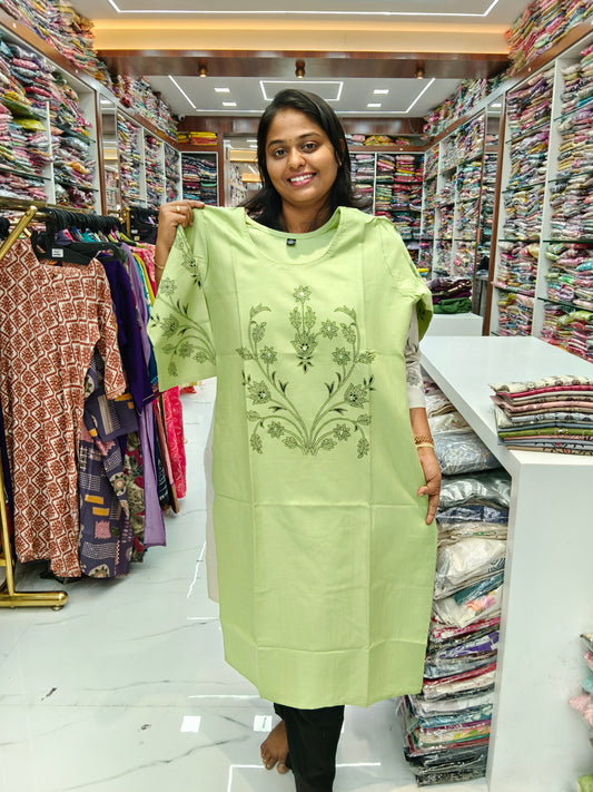 Budget Linen Cotton Kurti Leaf Green - BLK09