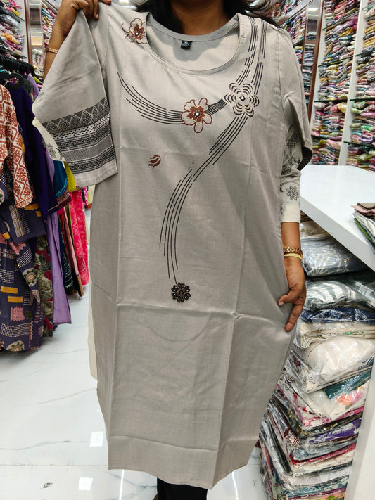 Budget Linen Cotton Kurti Grey - BLK12