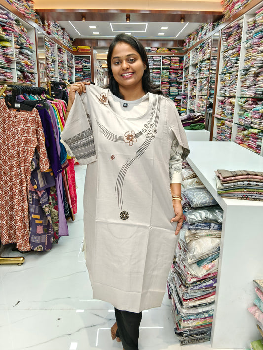Budget Linen Cotton Kurti Grey - BLK12