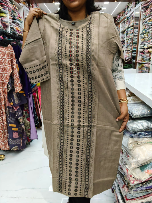Budget Linen Cotton Kurti Choclate - BLK13