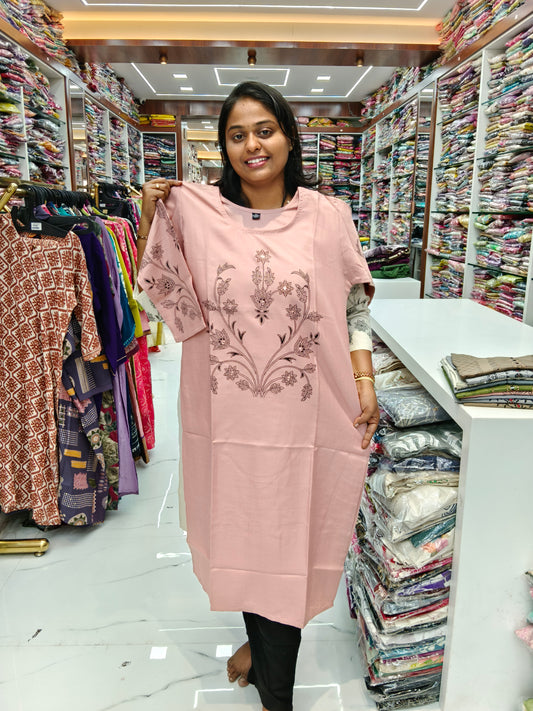Budget Linen Cotton Kurti Peach - BLK14