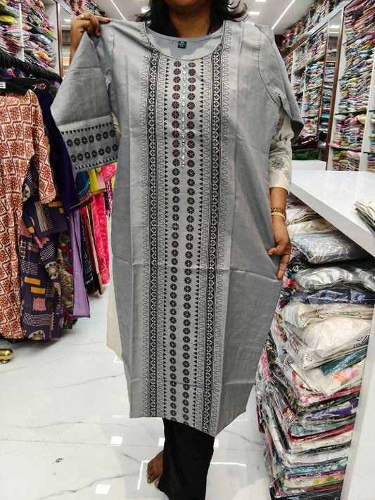 Budget Linen Cotton Kurti Grey - BLK16