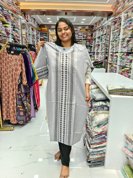 Budget Linen Cotton Kurti Grey - BLK16