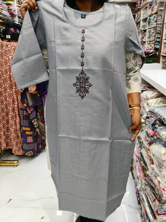 Budget Linen Cotton Kurti Grey -BLK17