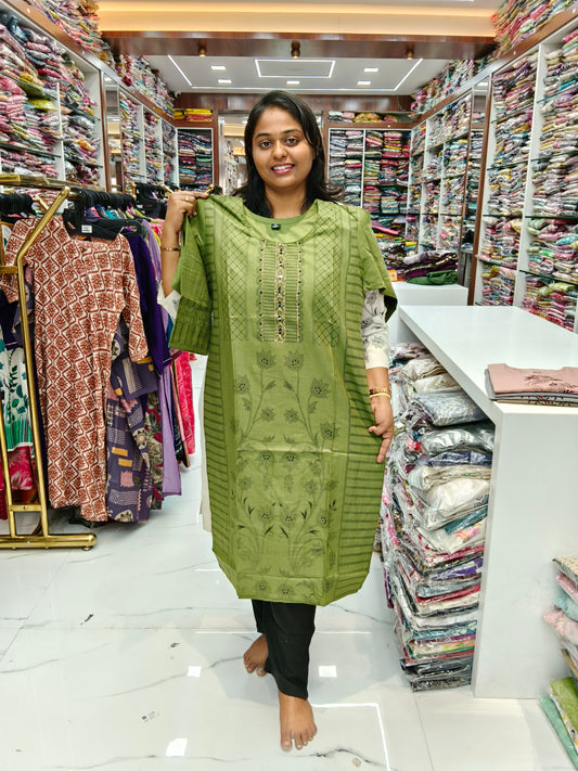 Budget Linen Cotton Kurti Green -BLK18