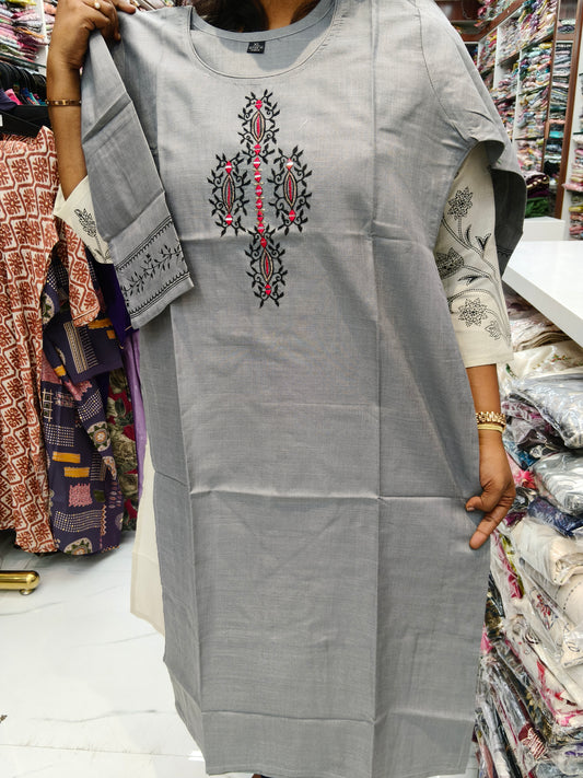 Budget Linen Cotton Kurti Grey -BLK21