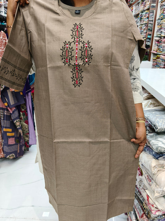 Budget Linen Cotton Kurti Choclate -BLK22