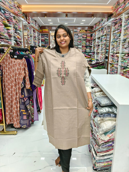 Budget Linen Cotton Kurti Choclate -BLK22