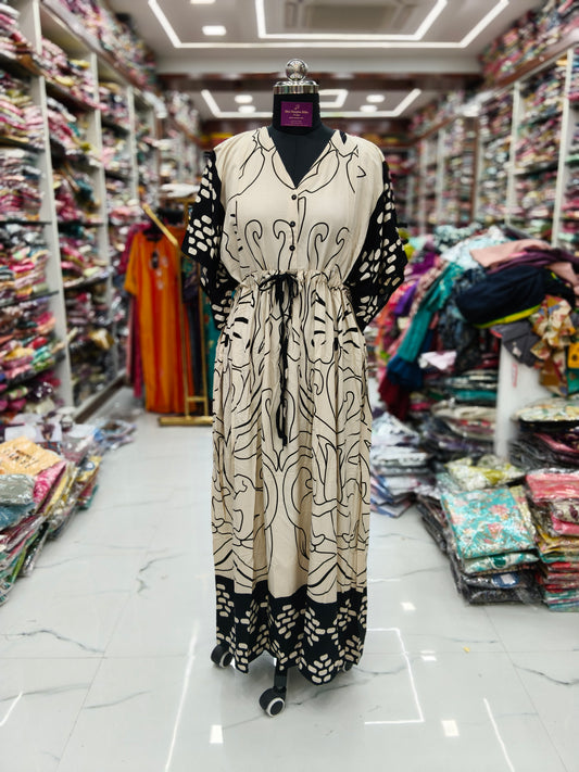 Premium Spun Cotton Feeding Kaftan Midi - FM17