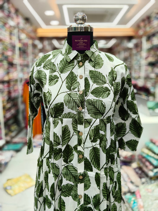 Khadi Cotton Leaf Print Feeding Midi - FM21