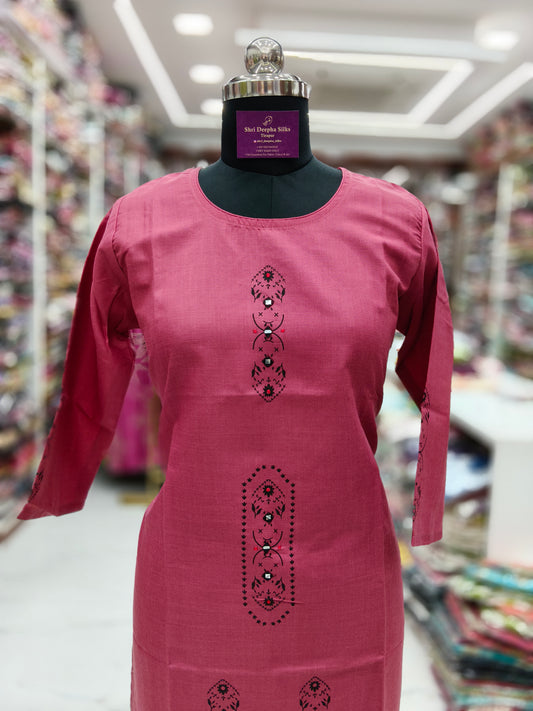 Budget Linen Cotton Kurti Pink - BLK23