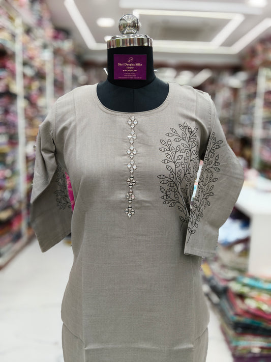 Budget Linen Cotton Kurti Grey - BLK24