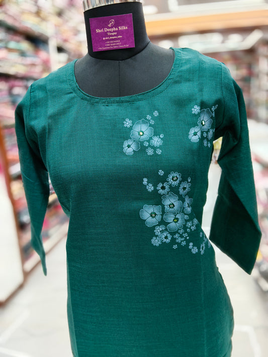 Budget Linen Cotton Kurti Green - BLK26