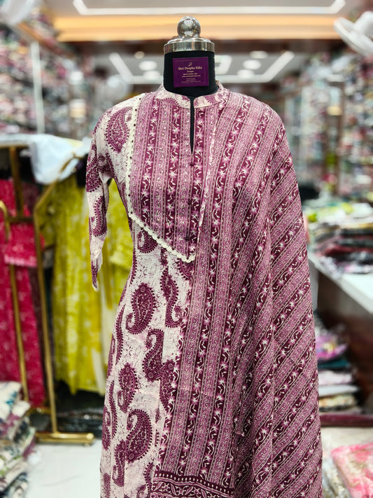 Pure Cotton 3 Pcs Anarkali Set