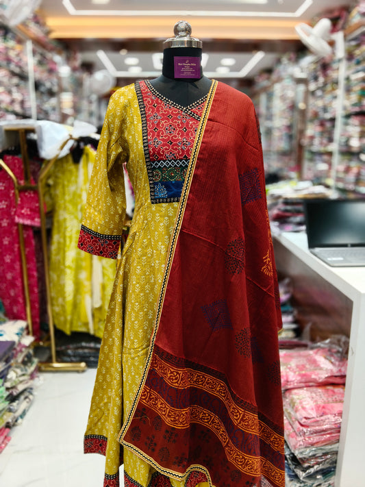 Pure Cotton 3 Pcs Anarkali Set