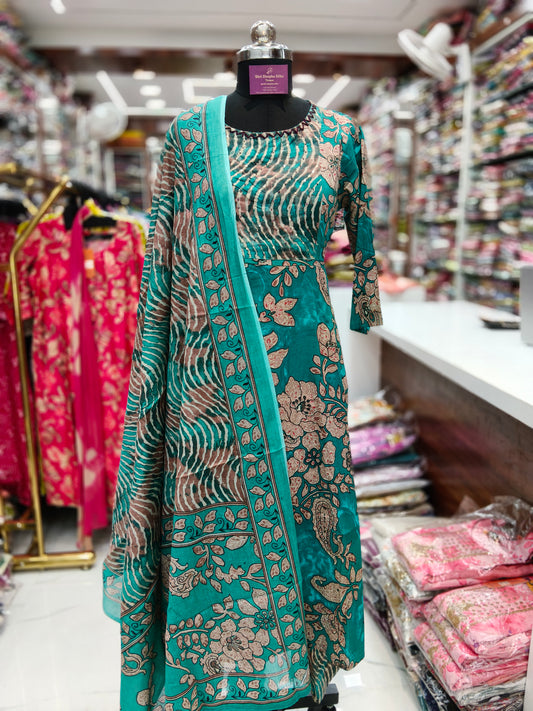 Pure Cotton 3 Pcs Anarkali Set