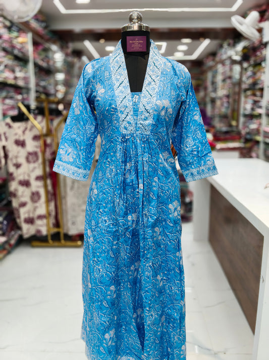 Pure Cotton 3 Pcs Anarkali Set - AS12