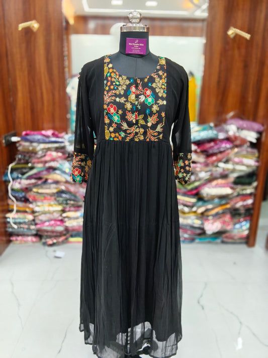 Pure Black Chinon Silk Acrylic Maxi - AM04