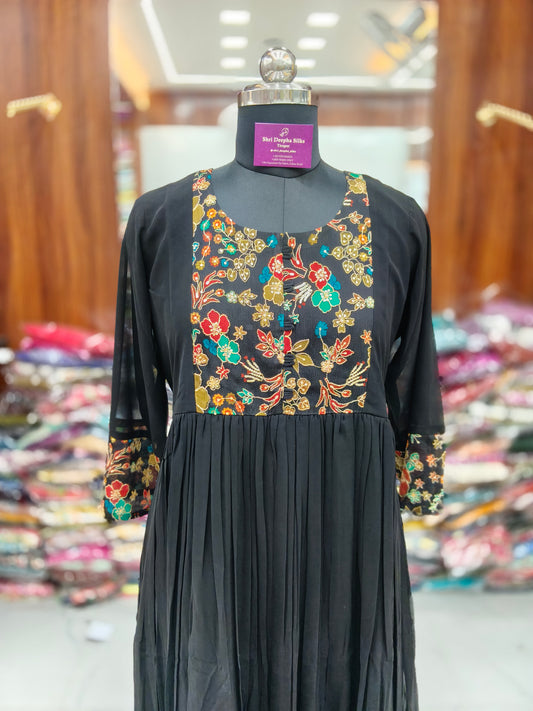 Pure Black Chinon Silk Acrylic Maxi - AM04