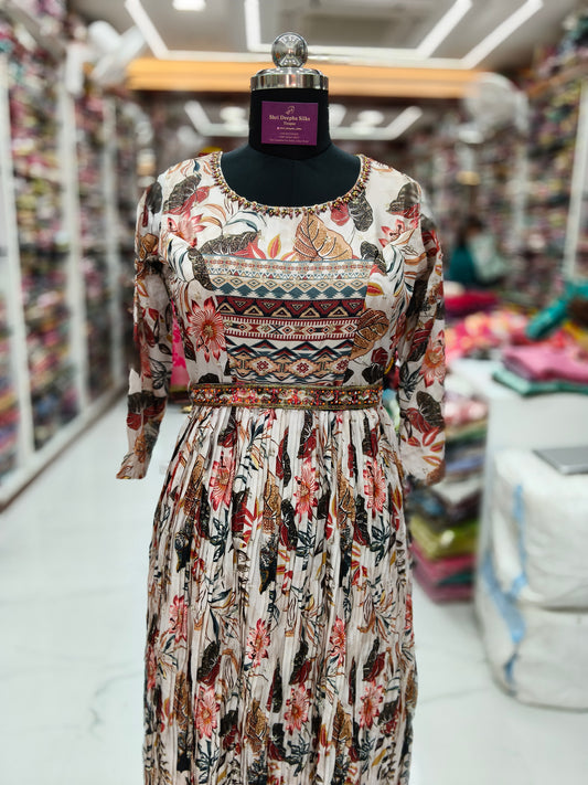 Vintage Floral Soft Cream Sequence Maxi