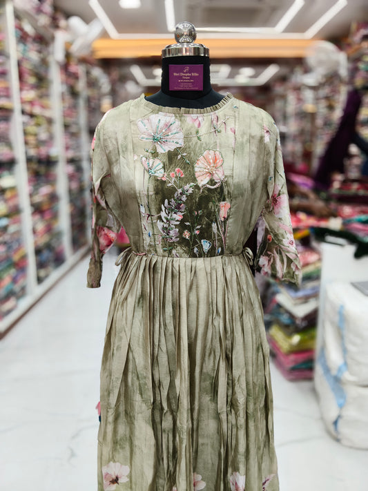 Vintage Floral Olive Green Sequence Maxi - MX01