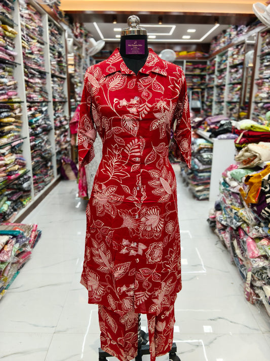 Aline Collar Neck Spun Cotton Co Ord Set - ACCS05