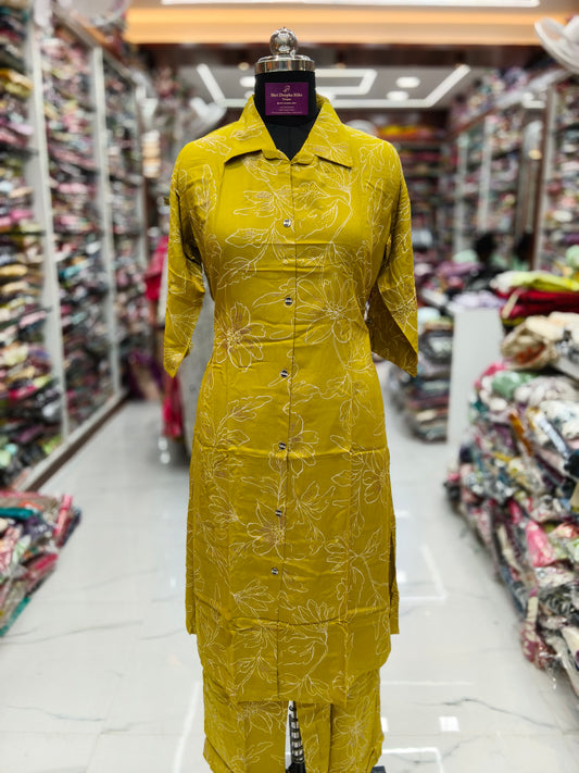 Aline Collar Neck Spun Cotton Co Ord Set - ACCS07